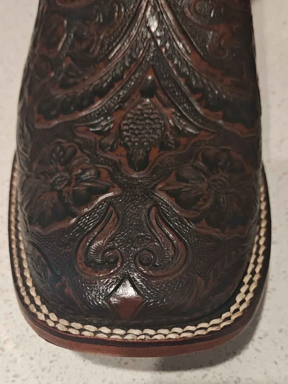 Big Bull Dark Brown Leather Western Boots with Tooled Leather - Never Been Worn